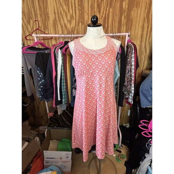 PrAna Summer Peach Aztec Print Cali Racerback Dress Built in bra Sz XL Stretch - Picture 2 of 10